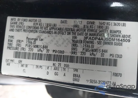 2013 Ford Fiesta S z USA, uszkodzony, nr VIN 3FADP4AJ5DM164509